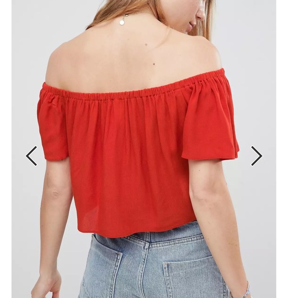 ASOS Coral Off the Shoulder Flowy Crop Top - Picture 3 of 3